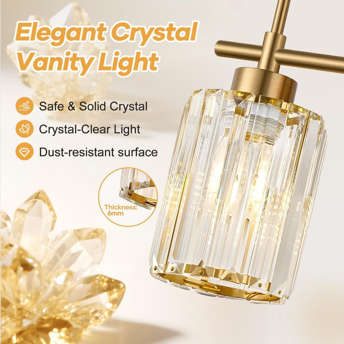 Modern Crystal Bathroom Vanity Light, 3-Light Brushed Gold Bathroom Light Fix...