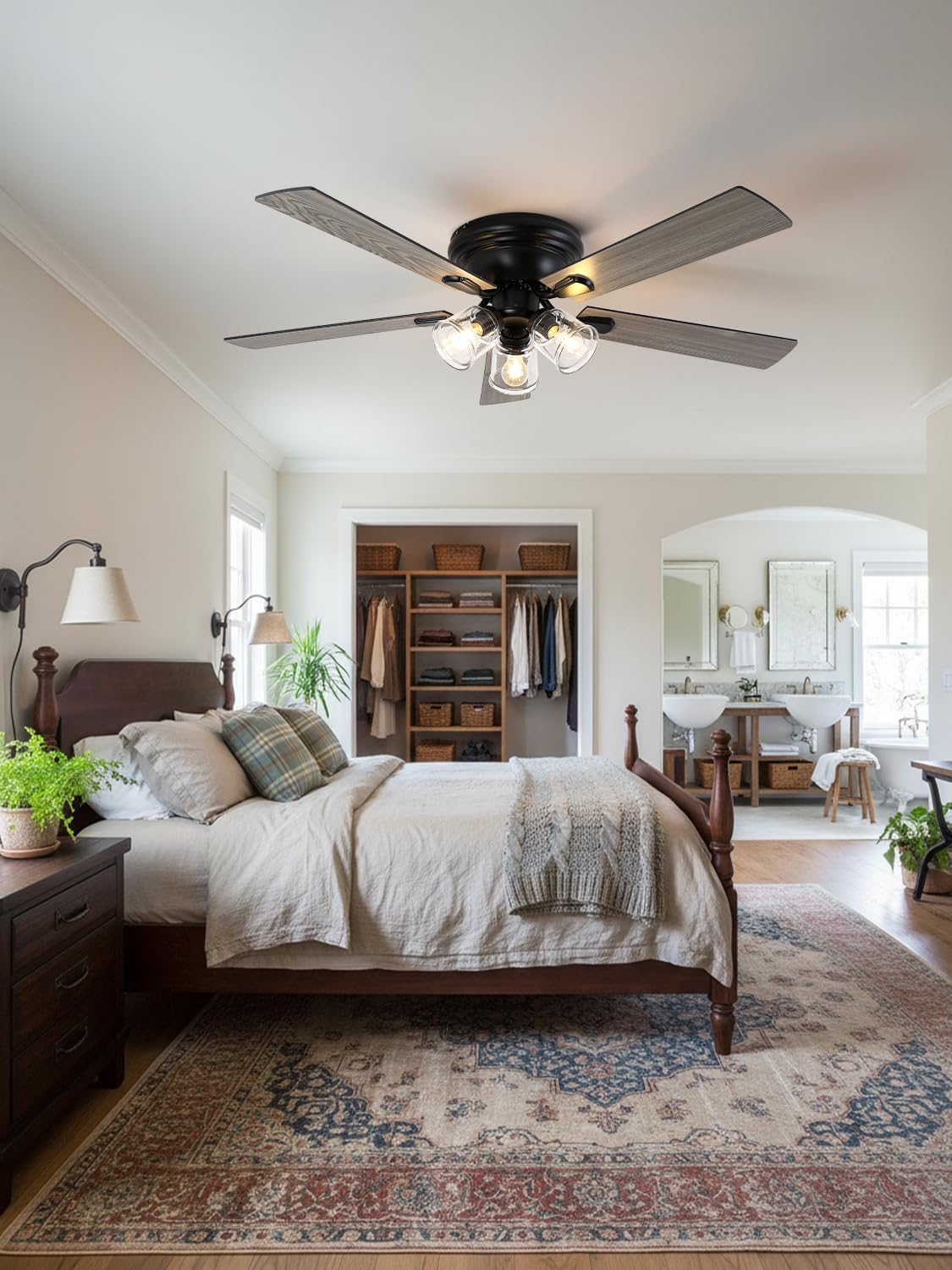 52 Inch Vintage Ceiling Fan with Light and Remote Control