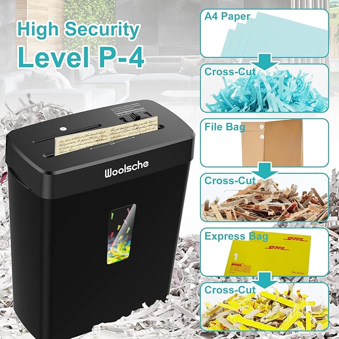 Woolsche Paper Shredder, 10-Sheet Cross Cut
