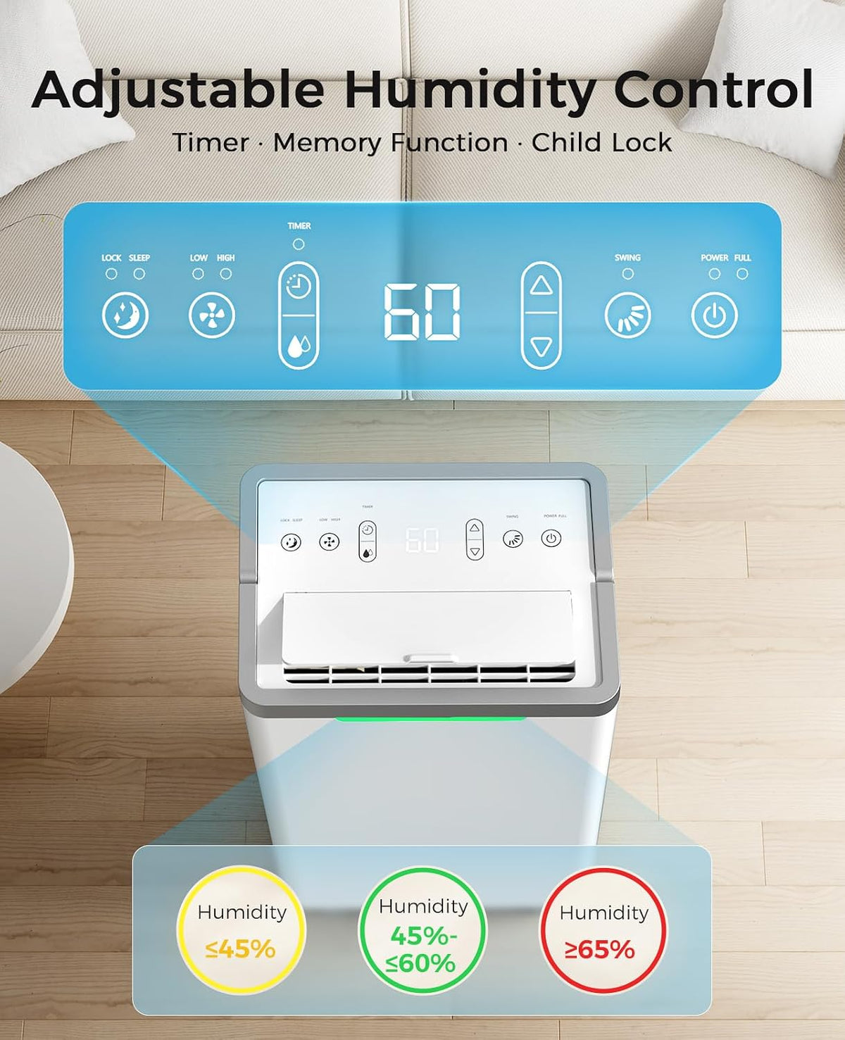 34 Pints Dehumidifier for Basement, with Drain Hose, 38dB Quiet, 2500 Sq.Ft