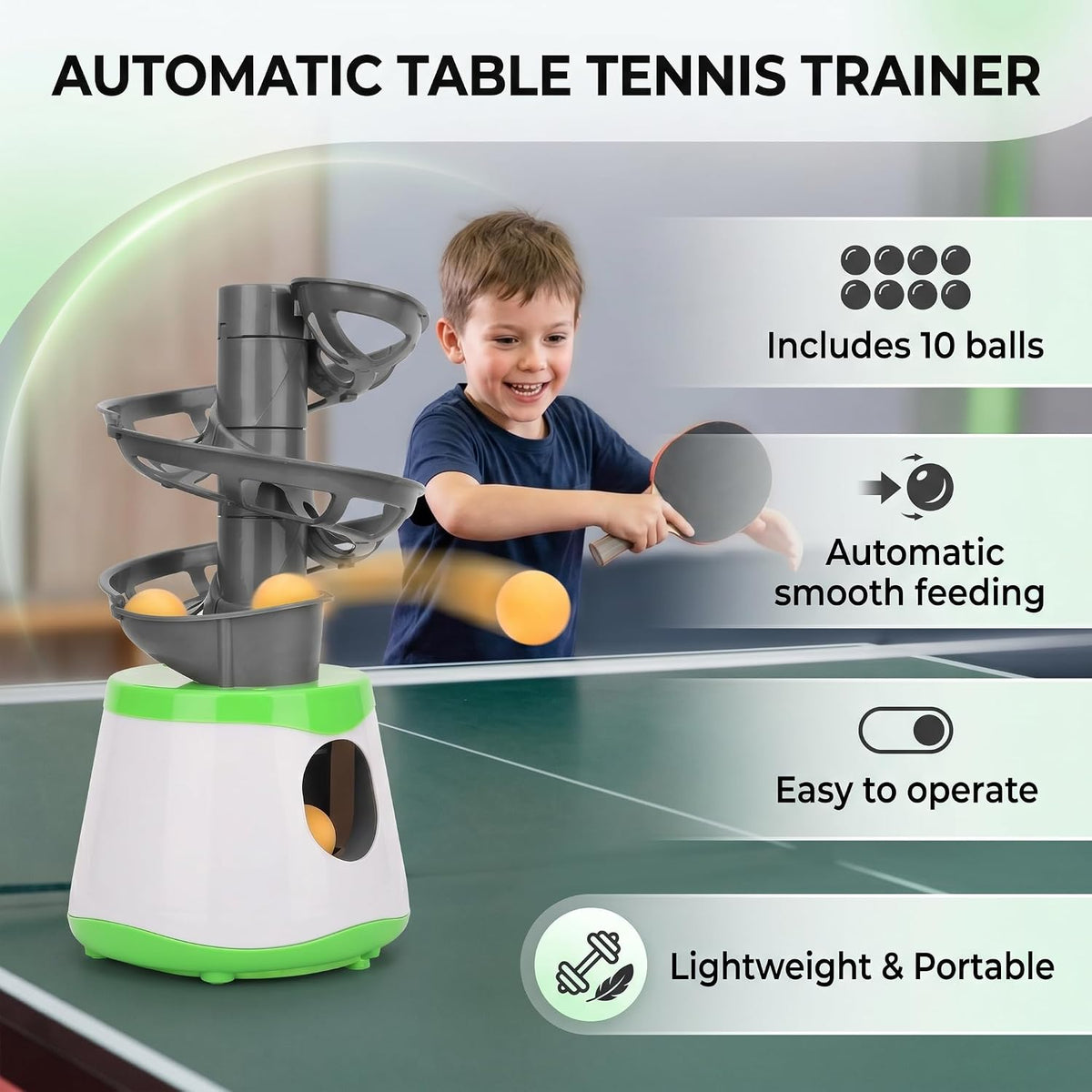 Vbestlife Automatic Machine for Beginners, 10 Balls Table Tennis Trainer Ball...
