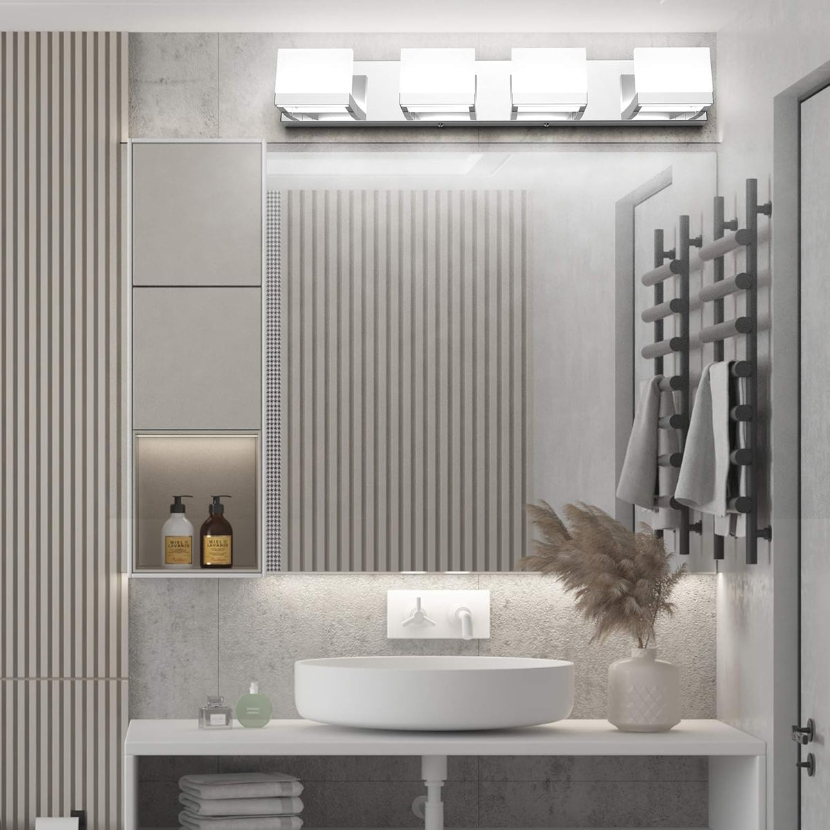 Tipace 4 Lights LED Modern Vanity Light Chrome Bathroom Lighting Fixture Up a...
