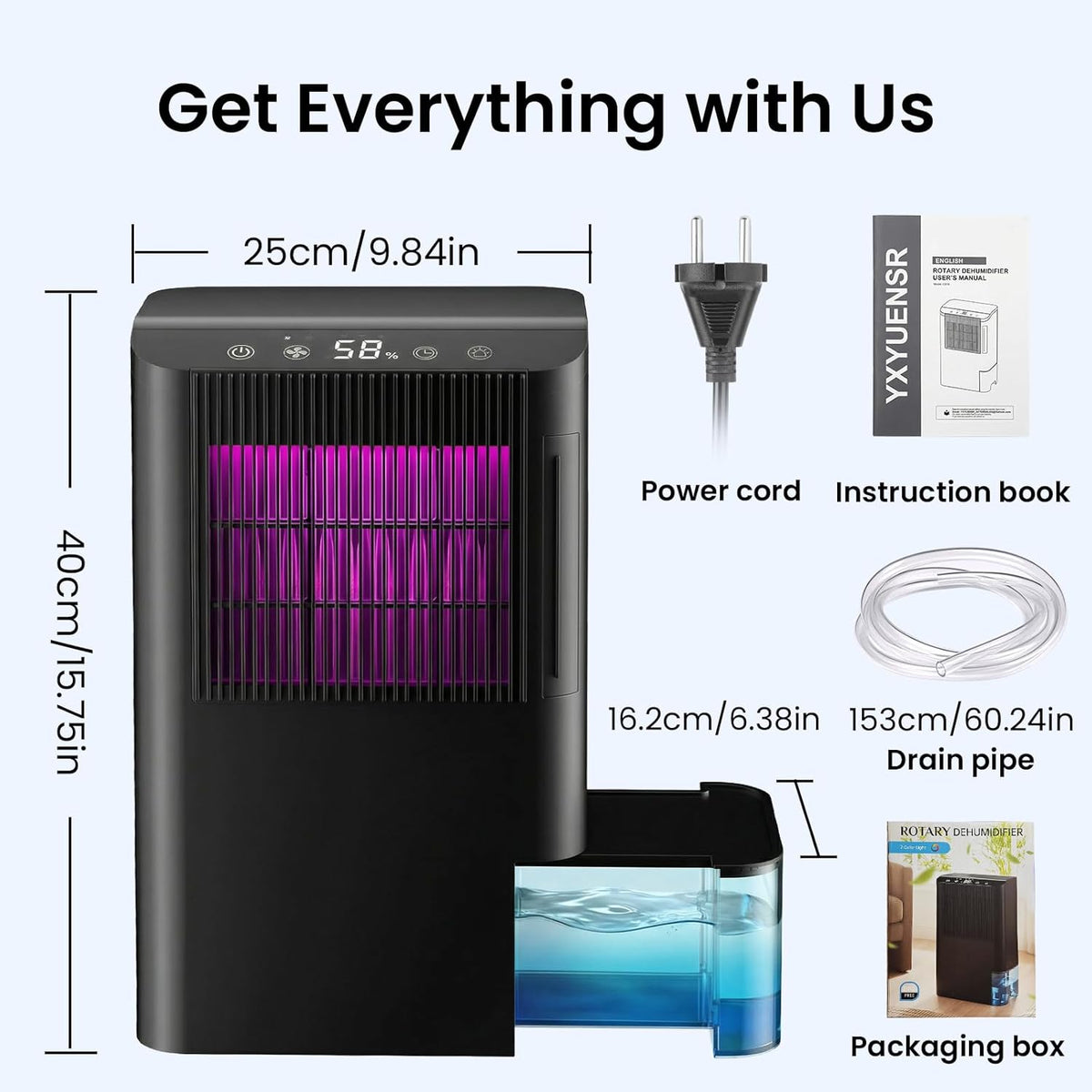 Rotary Desiccant Dehumidifier with Digital Humidity Display for Home