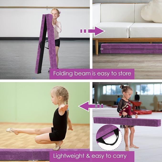 Giantex 7FT/8FT/9FT Balance Beam, Folding Gymnastics Beam w/Carry Handles