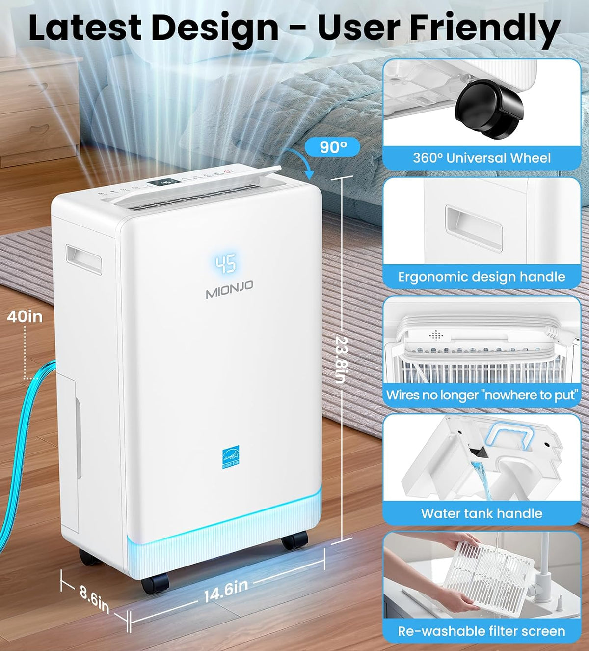 4500 Sq. Ft Dehumidifier for Basement with Drain Hose, Energy star