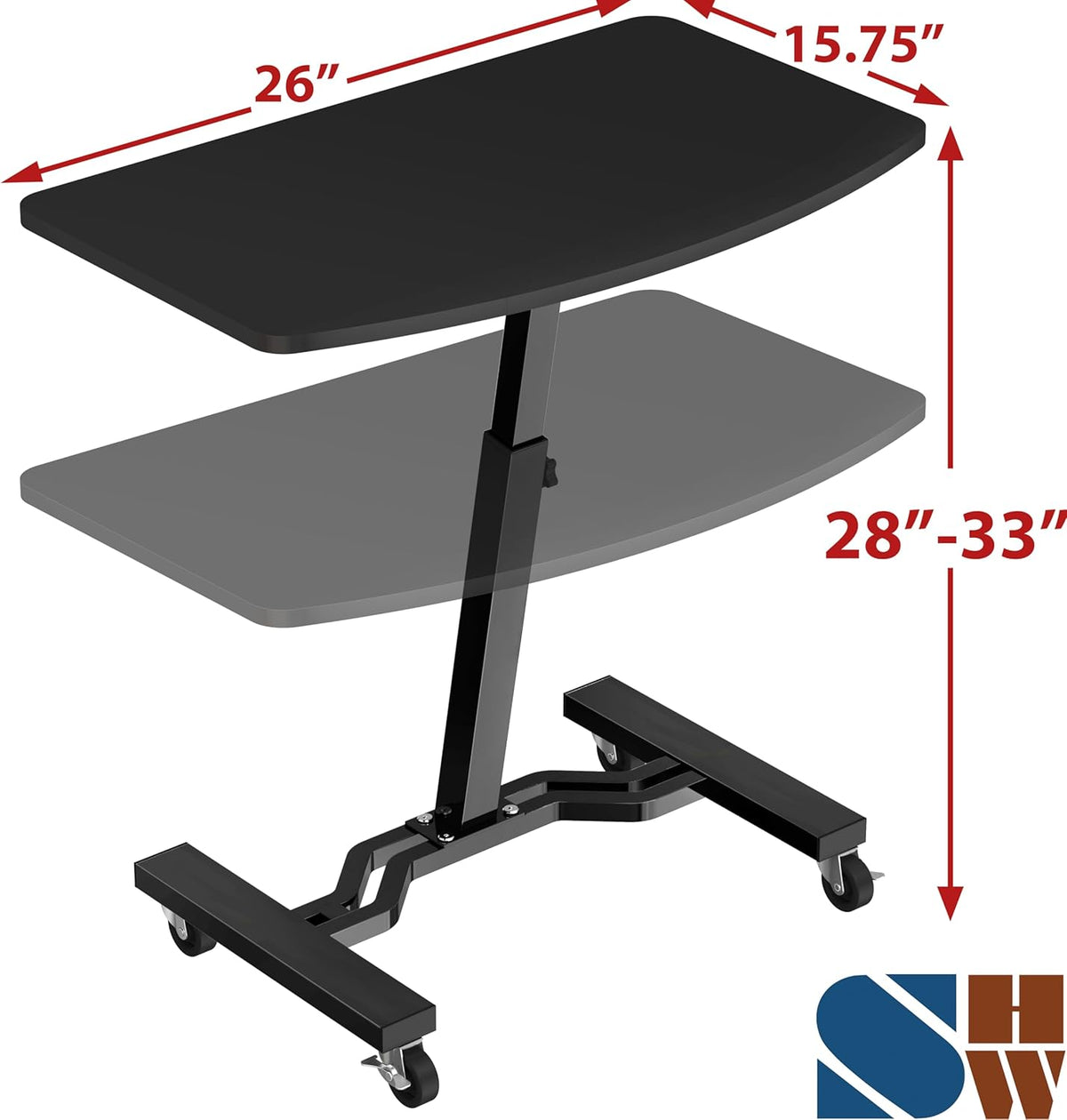 SHW Mobile Height Adjustable Laptop Rolling Cart w/Lockable Wheels, Black