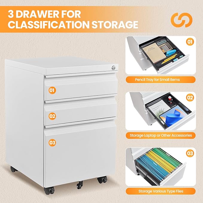 3 Drawer Mobile File Cabinet