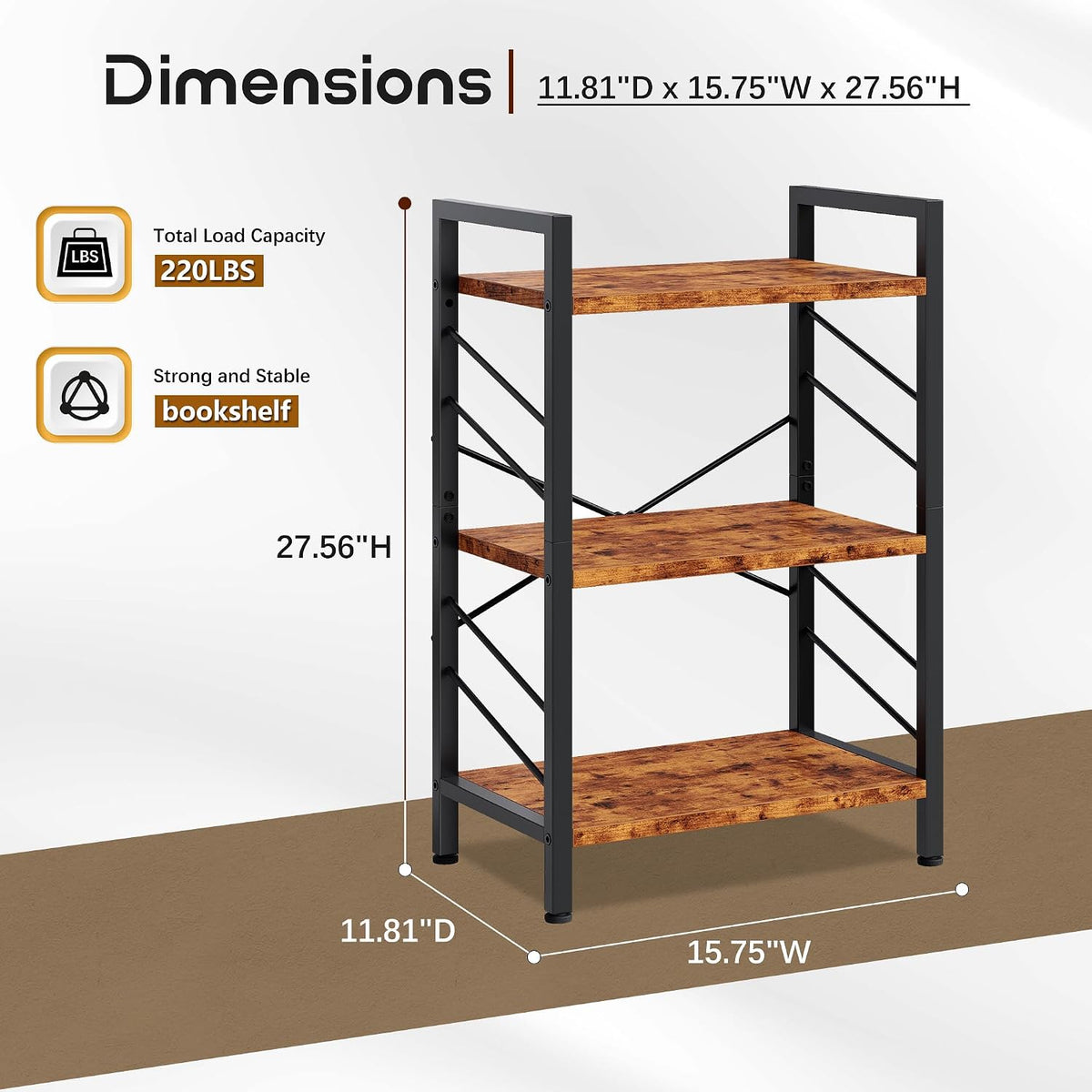 DurayLoly 2 Pieces 3 Tier Bookshelf,Bookcase with Shelves, Storage Shelf