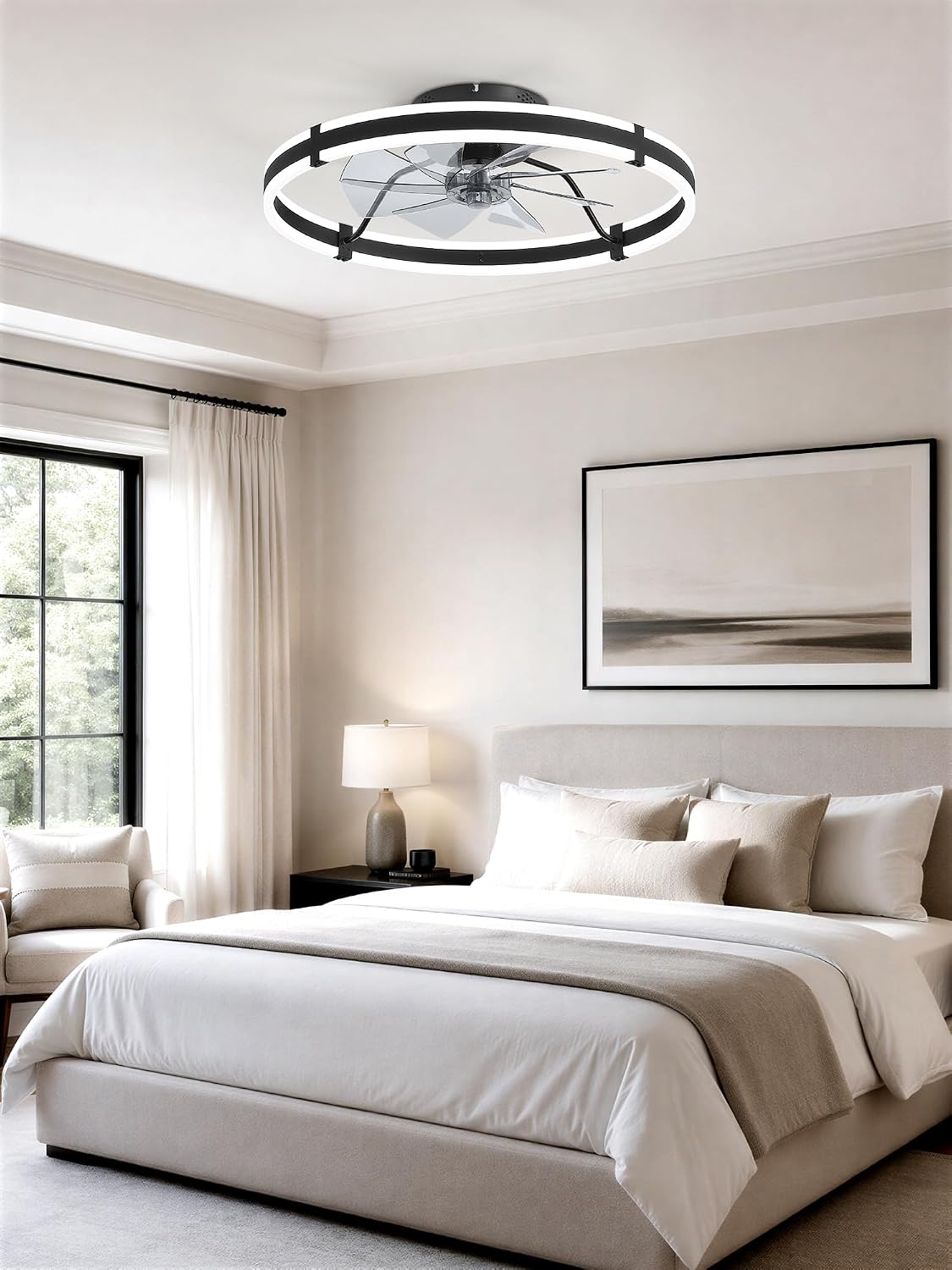 Fanbulous 24" Modern Low Profile Ceiling Fans with Lights and Remote, Black