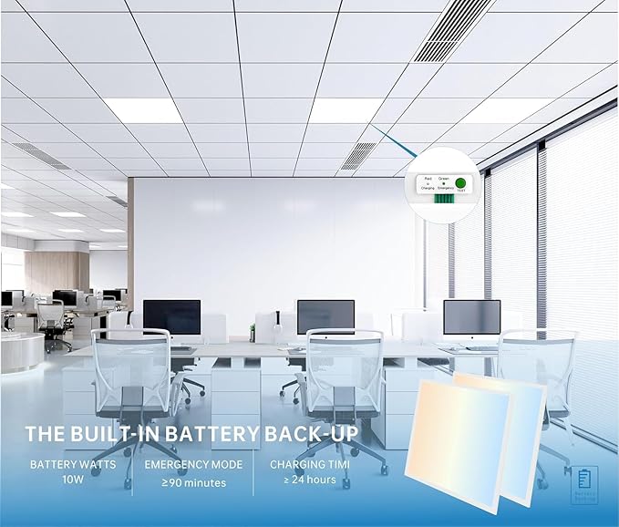 2X2 LED Flat Panel Light Emergency Battery Backup, 40W-3000K/4000K/5000K (16 ...