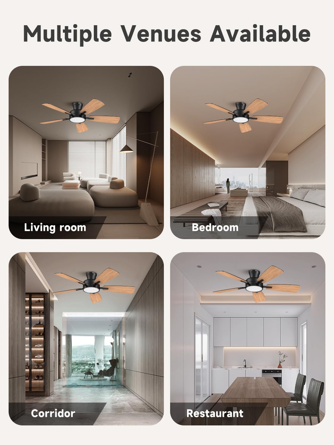 TALOYA 46 inch Ceiling Fans with Lights and Remote, Night Light, Black