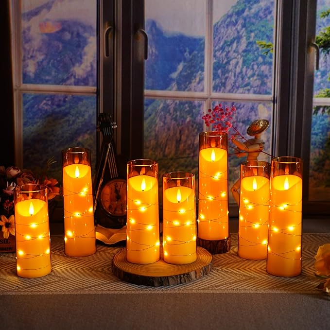 Flameless Candles with Embedded Star String, Battery Operated LED Pillar (Set...