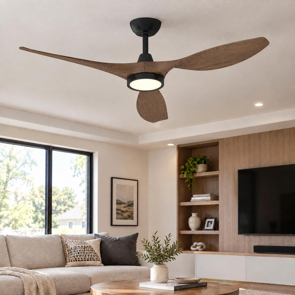 Roomratv 52'' Modern Ceiling Fan with Light, Wide Blade Design, Remote