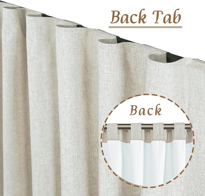 LAMIT Short Linen Blackout Curtains 48 Inch Length 2 Panels, 100% Blackout