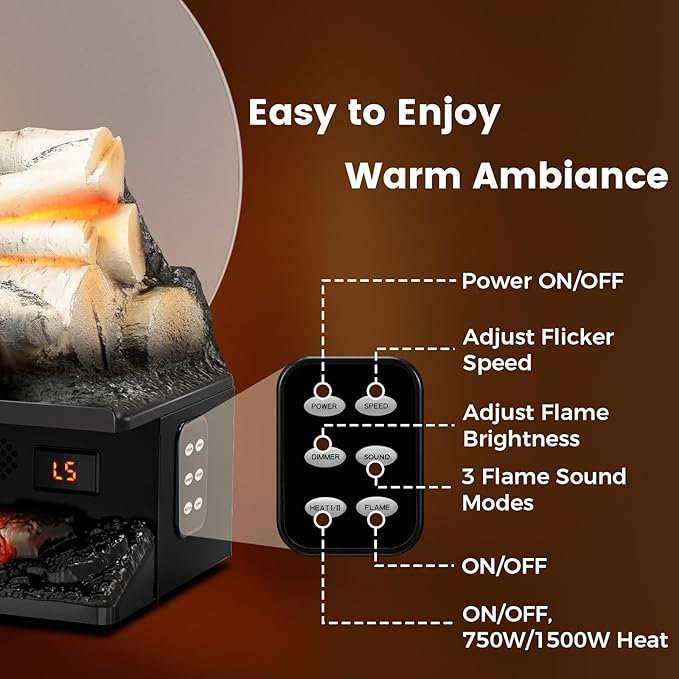 21" Freestanding Electric Fireplace Log Set