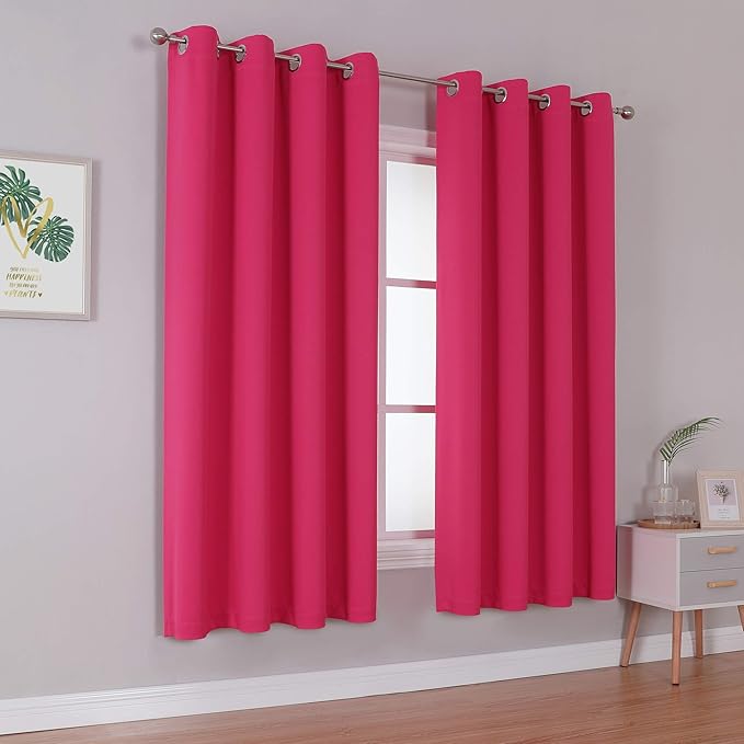 DUALIFE Hot Pink Blackout Curtains 63 Inch Length
