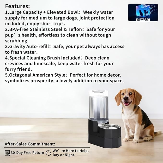 Sfozstra Raised Pet Water Dispenser: 8L Black Automatic Stainless Steel Gravity