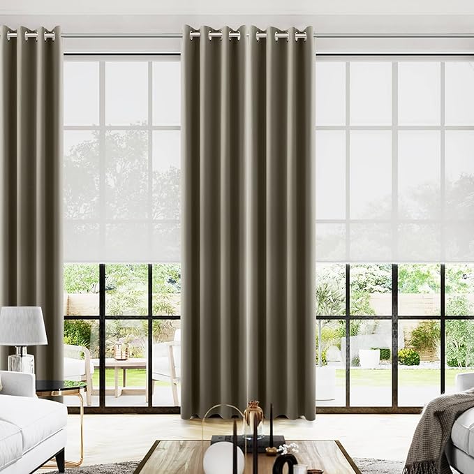 KOUFALL Taupe Grommet Insulated Thermal Room Darkening Blackout Curtains