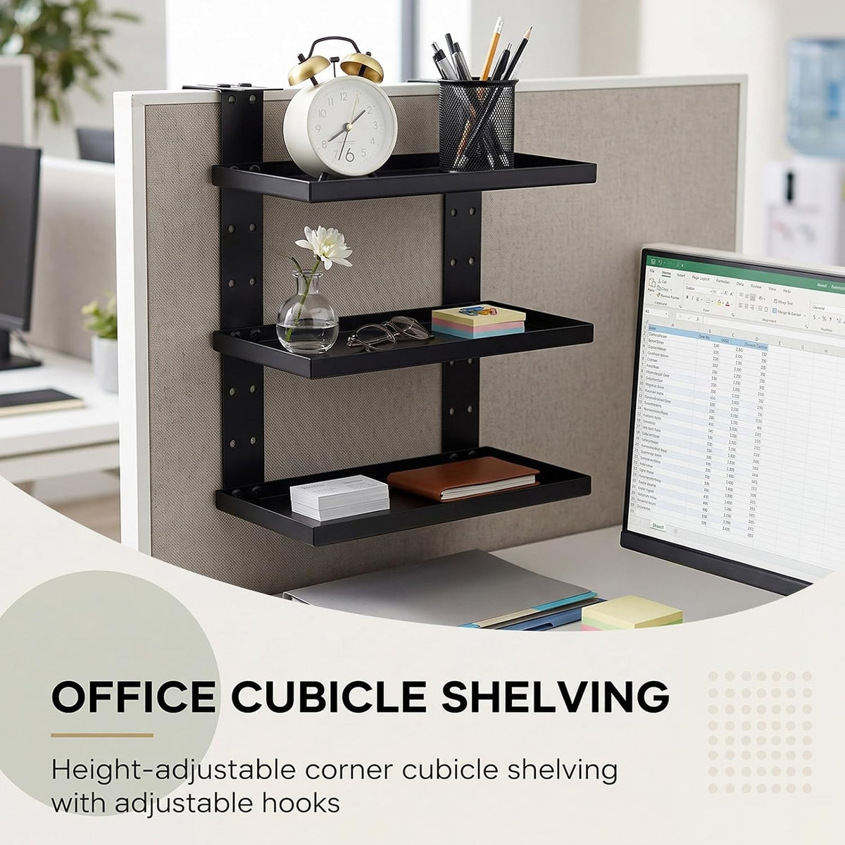 1 Pcs 3 Tier Square Large Cubicle Rectangle Shelf with Hooks