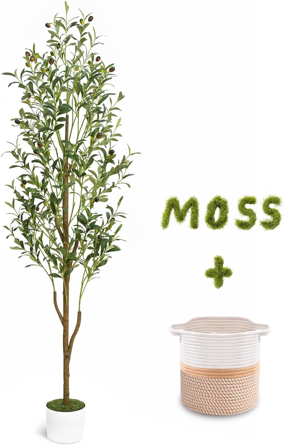 6FT Artificial Olive Tree Indoor Tall Faux with Planter & Basket