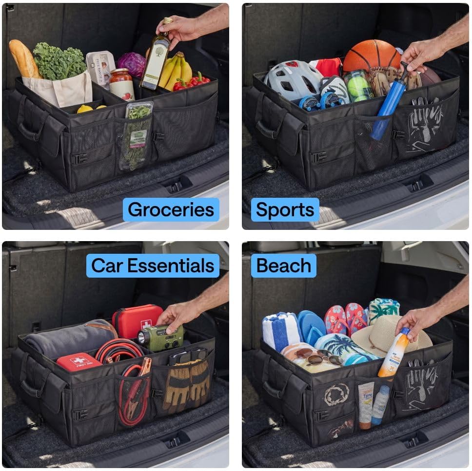 GORILLA GRIP Trunk Organizer for SUV and Cars, Extra Large Capacity, Black