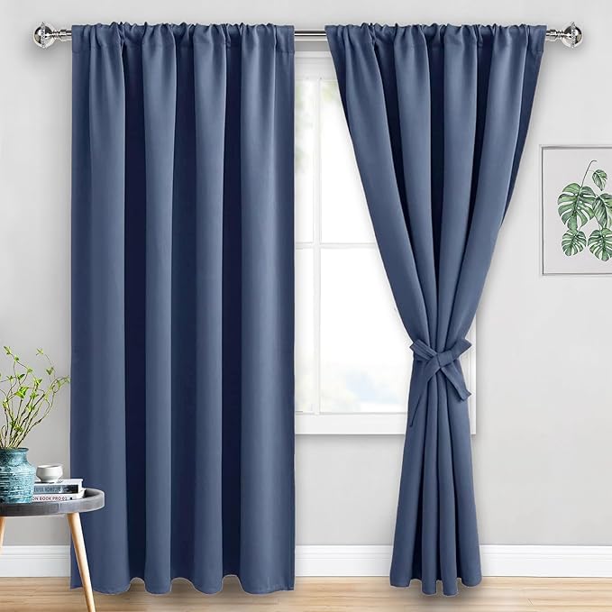 JIUZHEN Dusty Blue Blackout Curtains (Set of 2)