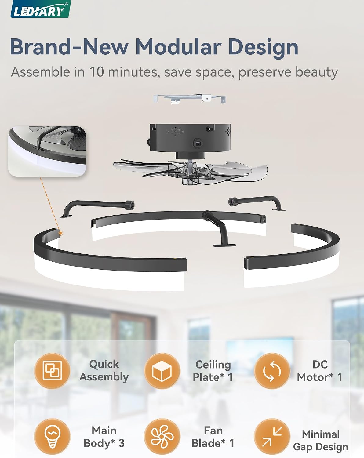 LEDIARY 23" Low Profile Ceiling Fans with Lights, APP & Remote, Black