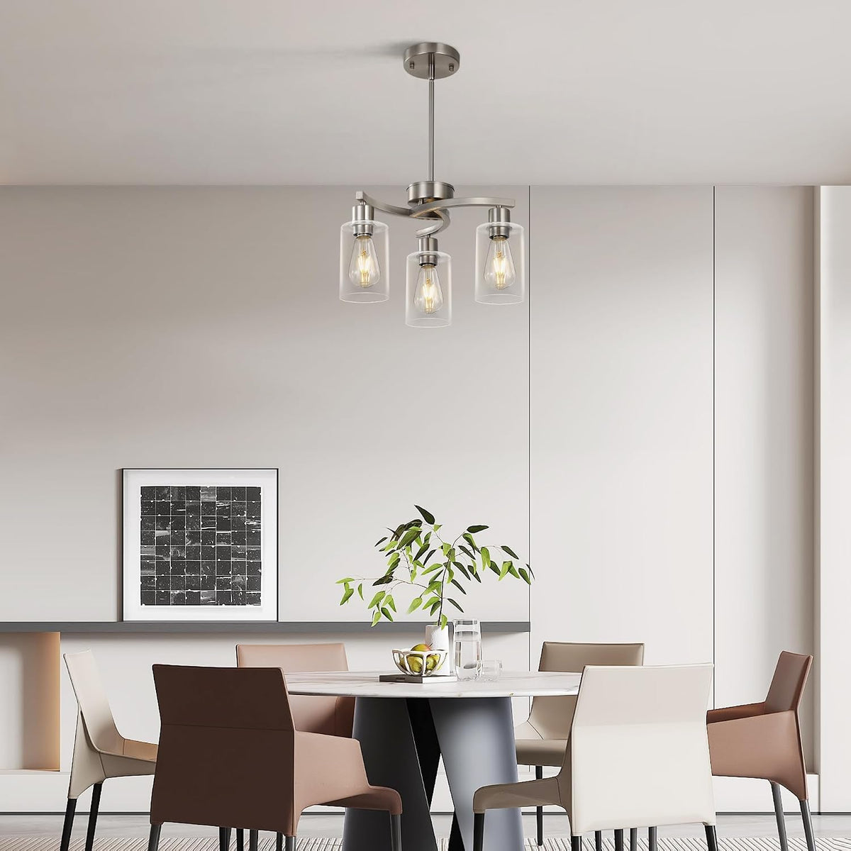 3 Light Brushed Nickel Dining Room Light Fixture,Modern Kitchen Chandeliers O...