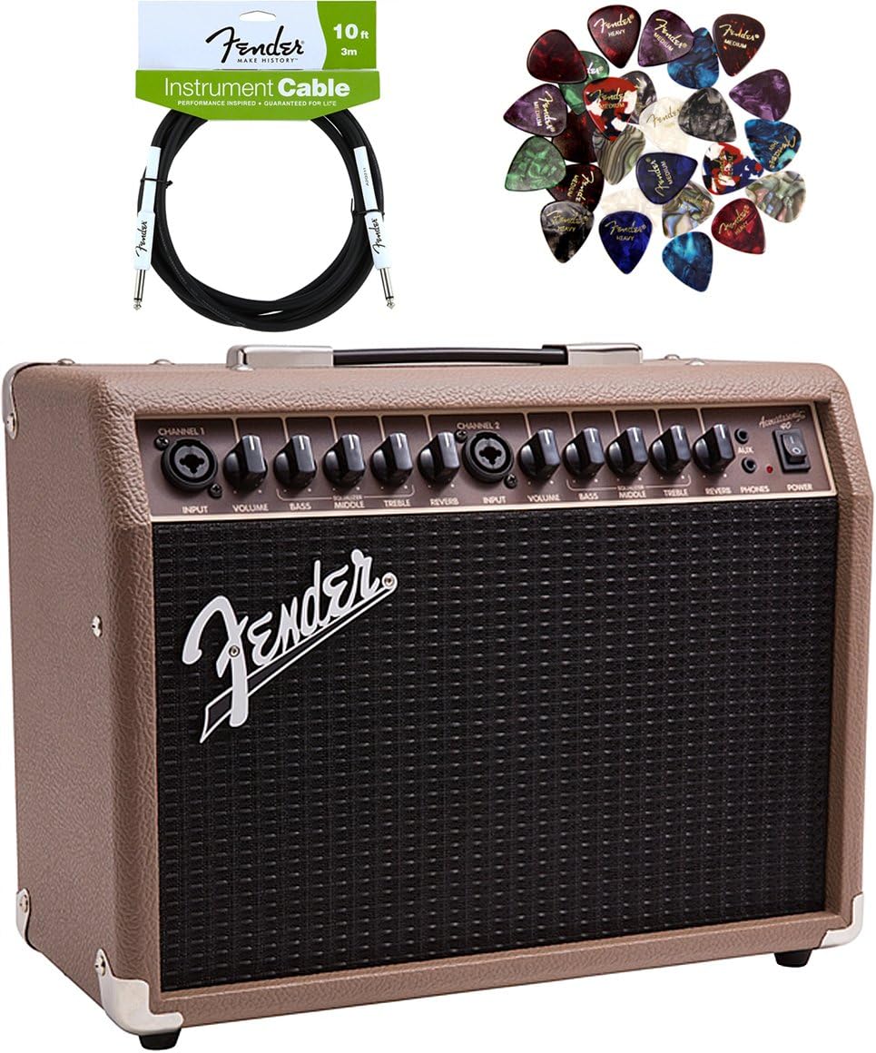 Fender Acoustasonic 40 Acoustic Guitar Amplifier Bundle with Instrument Cable...