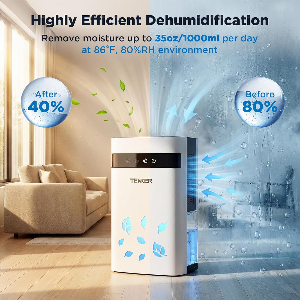 Dehumidifier for Home, 77oz Water Tank (1000 sq.ft) Dehumidifiers, Quiet Dehu...