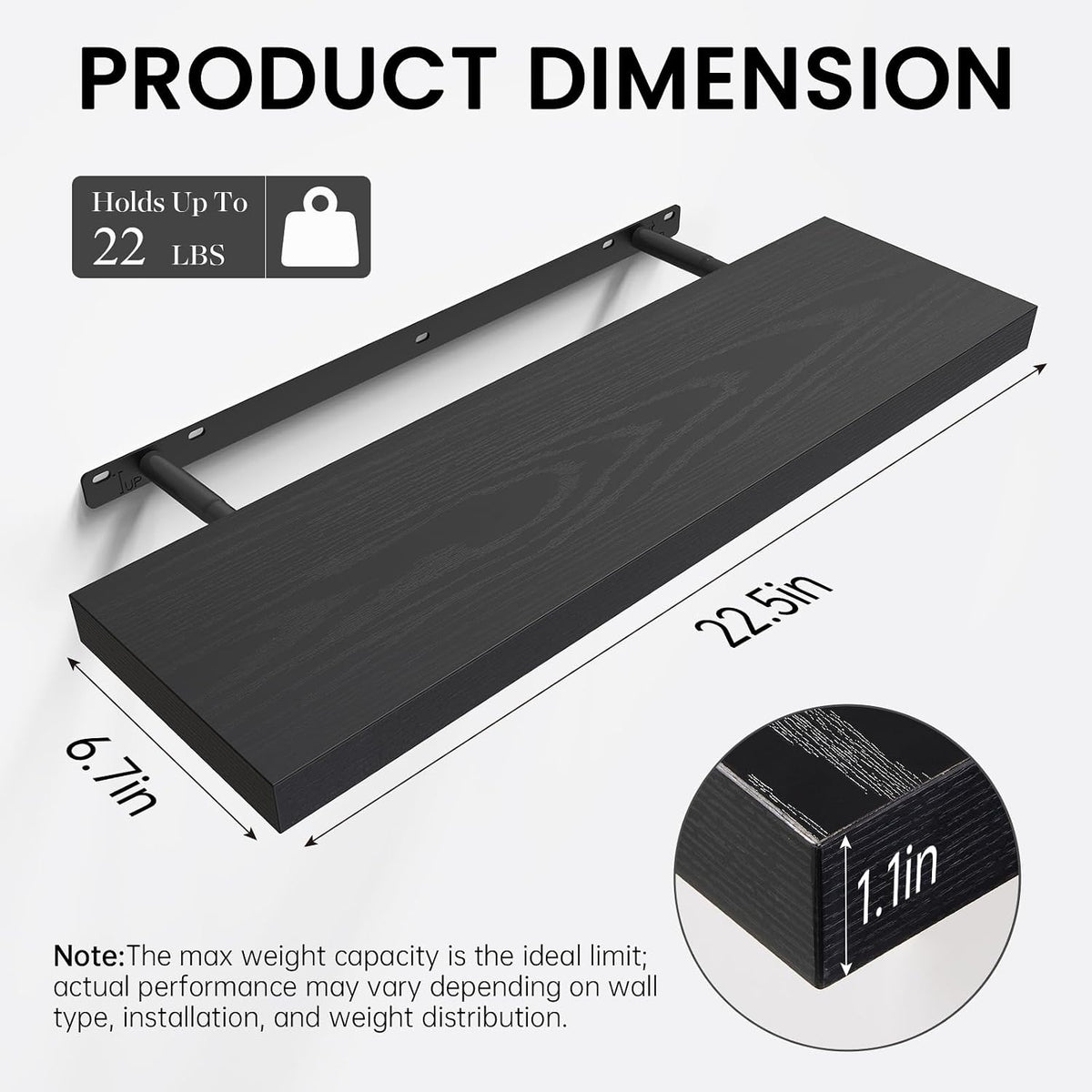 BAYKA Black Floating Shelves 22.5in, Set of 3, Wall Mounted for Wall Decor