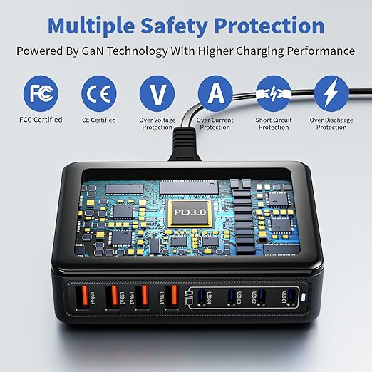 USB C Charger Block, 200W GaN 8 Port USBC Charging Station USB Hub Block Cube