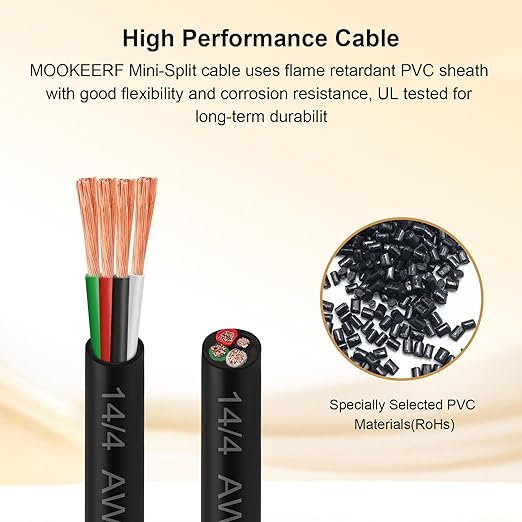 MOOKEERF 14/4 AWG Mini-Split Cable - 30FT 14 AWG 4 Conductor Control Cable 300V