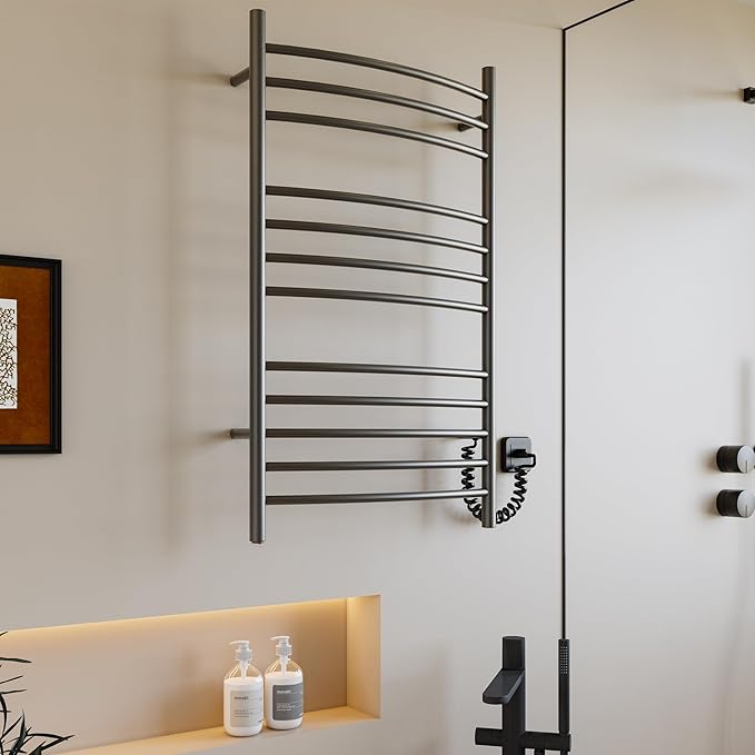 HEATGENE Towel Warmer Gun Grey, Electric Hot Towel Rails, Wall-Mounted Large 12