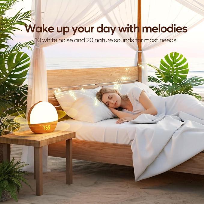 Sunrise Alarm Clock, Sound Machine, Wood Grain Dimmable Night Light