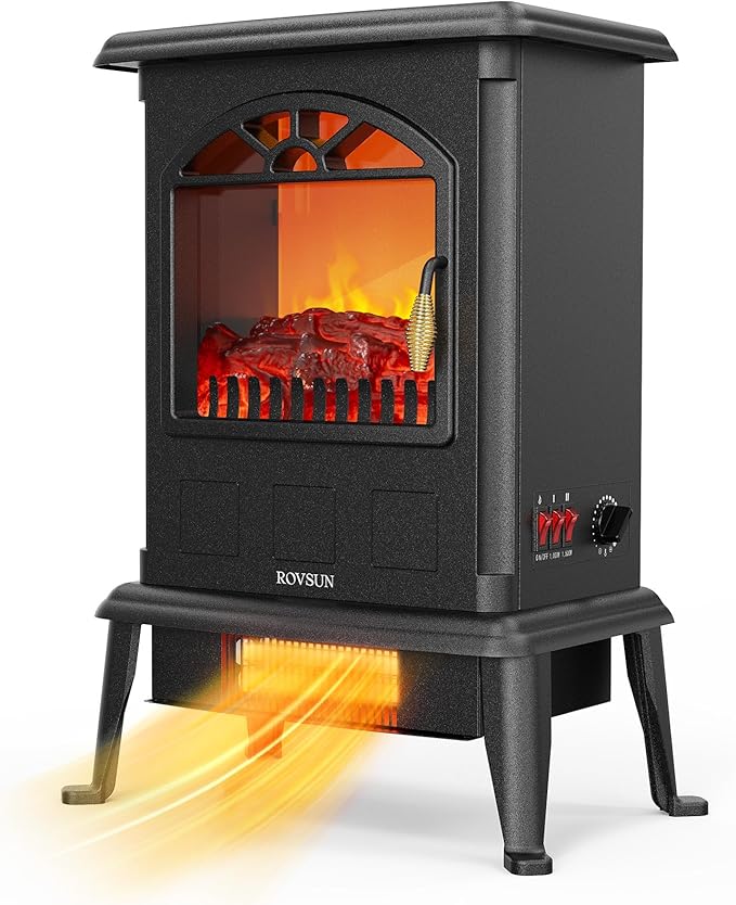 ROVSUN 22.4" H Electric Fireplace Stove, 1000W/1500W Freestanding Electric