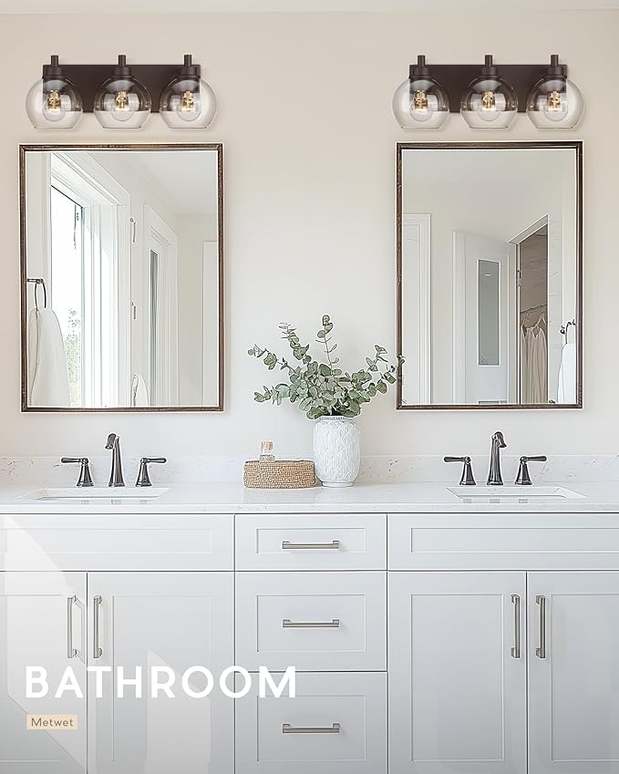 METWET Bathroom Light Fixtures Over Mirror, 3-Light Oil Rubbed Bronze Vanity