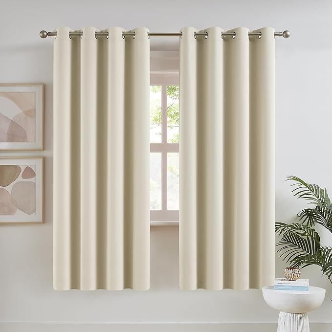 DUALIFE Buttercream Beige Curtains 63 Inch Length Blackout Window Drapes