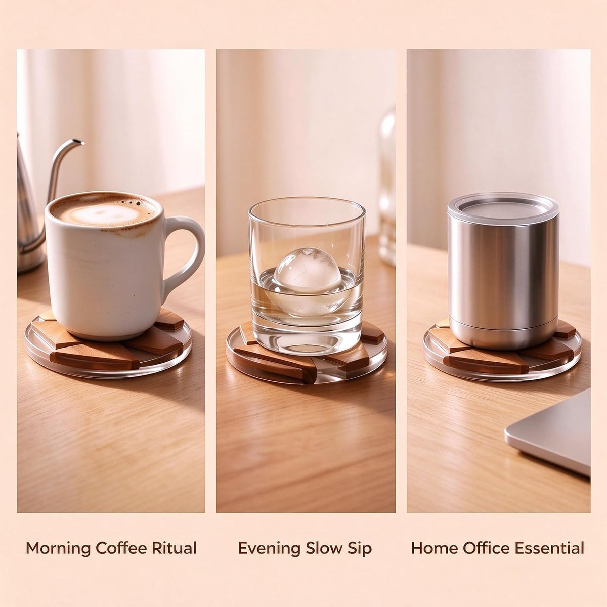 Decorative Acacia Wood Resin Coasters 4 Pack with Holder 4 Inch