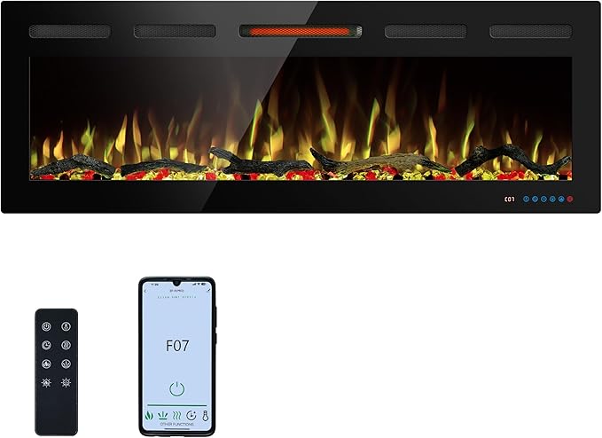 50" WiFi Electric Fireplace Inserts, Recessed and Wall Mounted Fireplace...