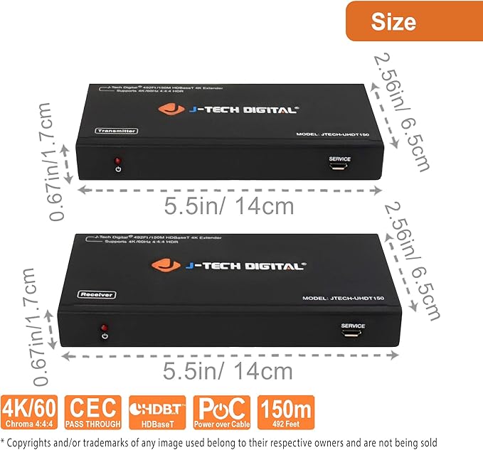 J-Tech Digital Long Range HDMI Extender Over Cat6 150m/492ft HDBaseT 4K60Hz