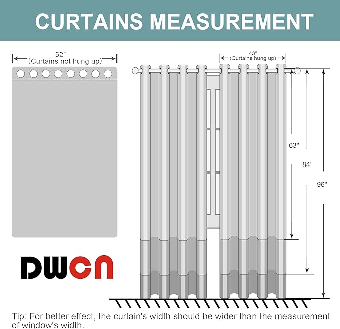DWCN Pure White Curtains with White Middle Layer, 84 Inch Long 2 Panels