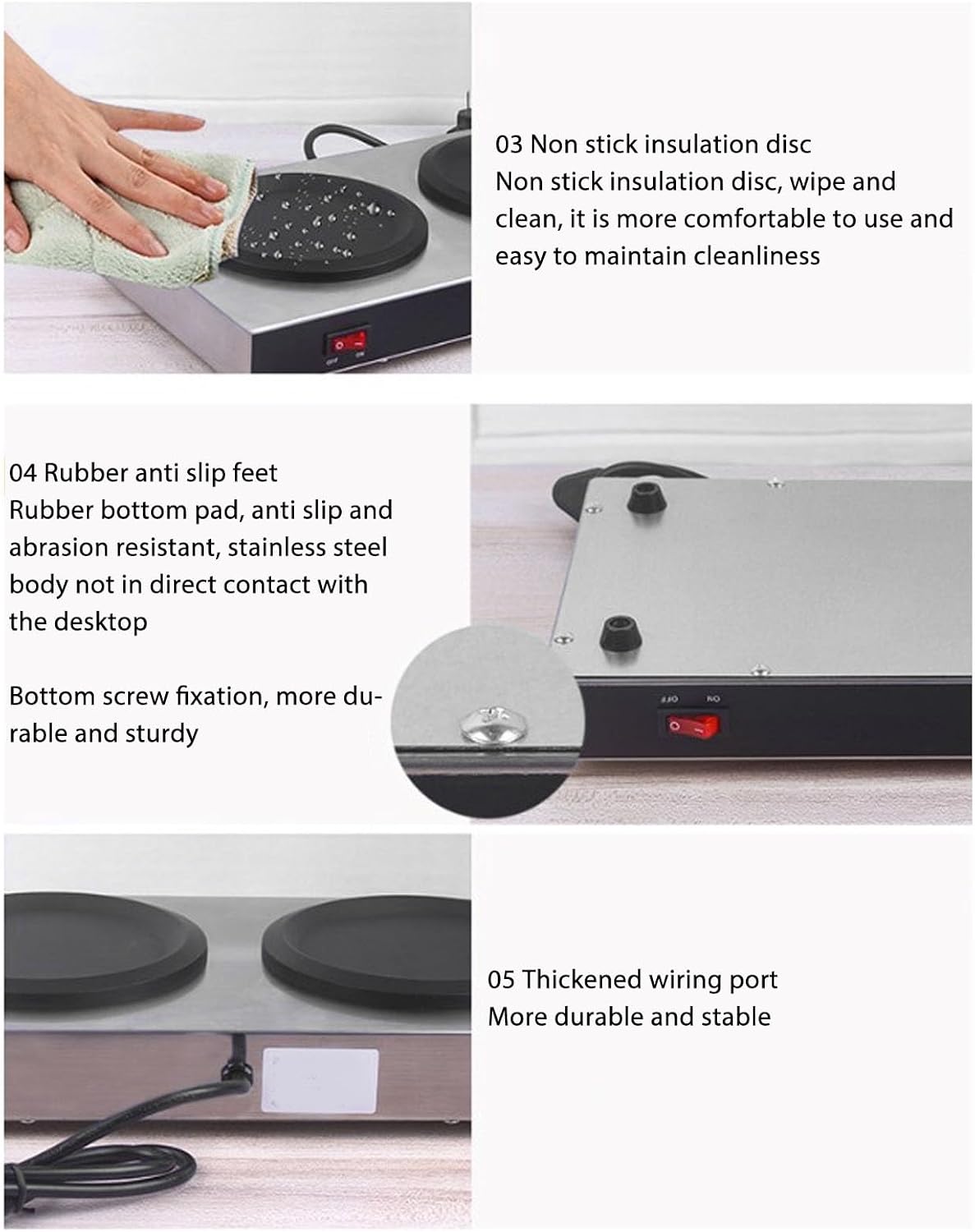 Double Coffee Warmer, Stainless Steel 160 w Portable Double Hot Plate Warmer ...