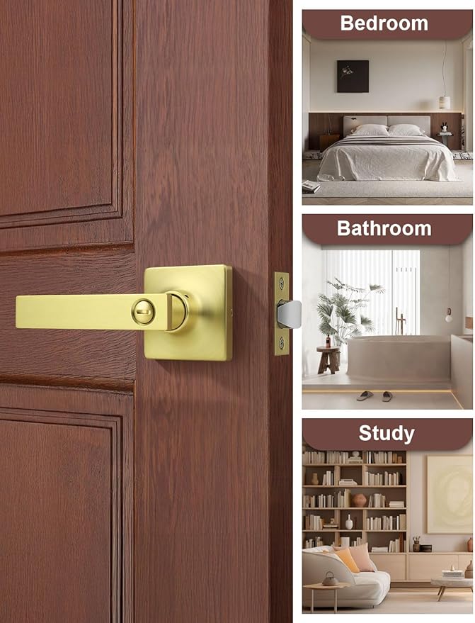 Mengico 4 Pack Gold Privacy Lever Door Handle Interior