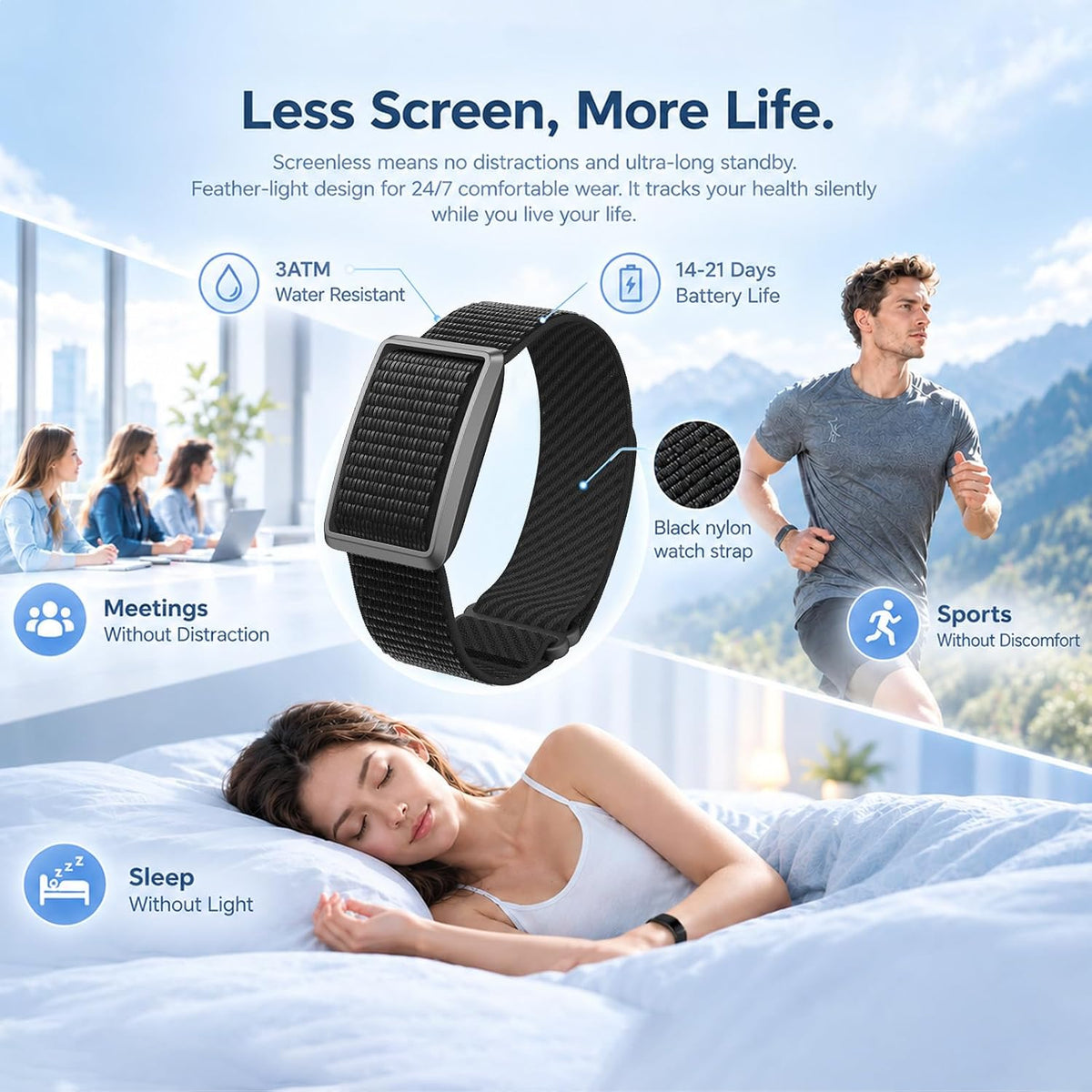 Screenless Fitness Trackers, Smart Band for Men Women with Bluetooth 6.0