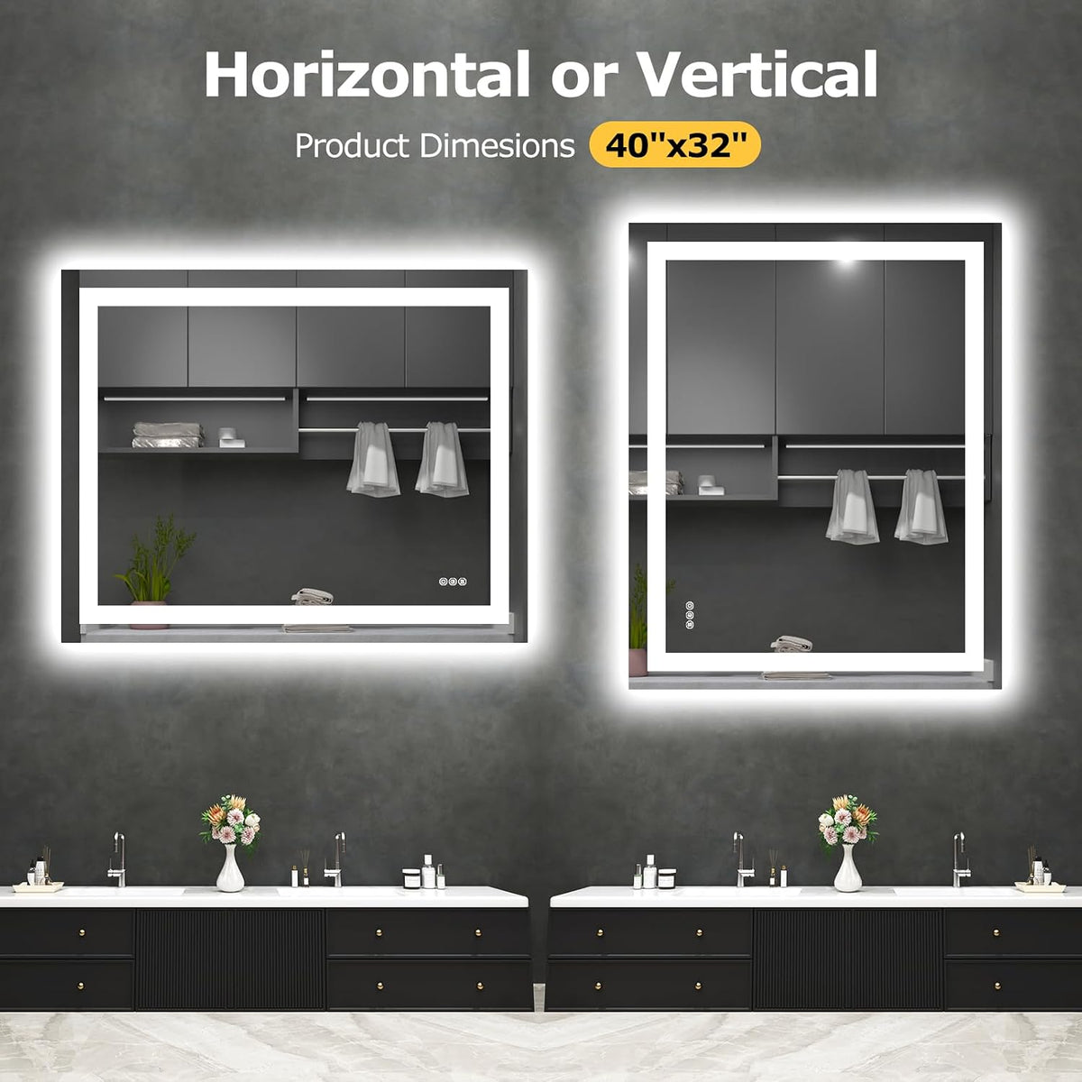 Hivone 40"X32" LED Bathroom Mirror with Lights, Anti-Fog, Dimmable,...