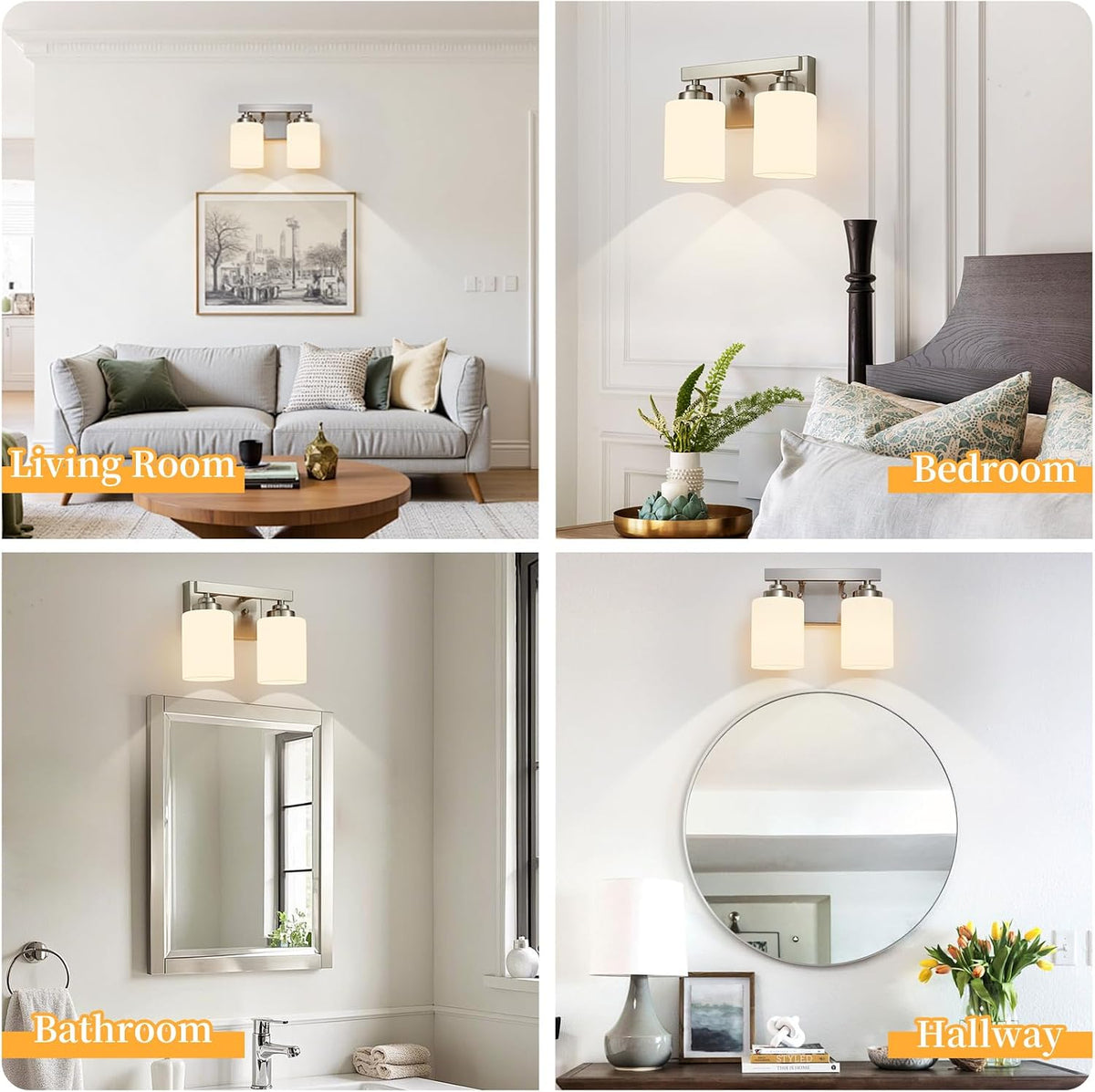 Bathroom Light Fixtures, Vanity Light Over Mirror Nickel 2-Light Fixture