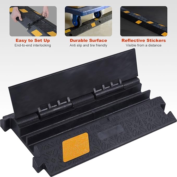 OranLite 6 Pack 2-Channel Rubber Cable Protector Ramp, Visible at Night