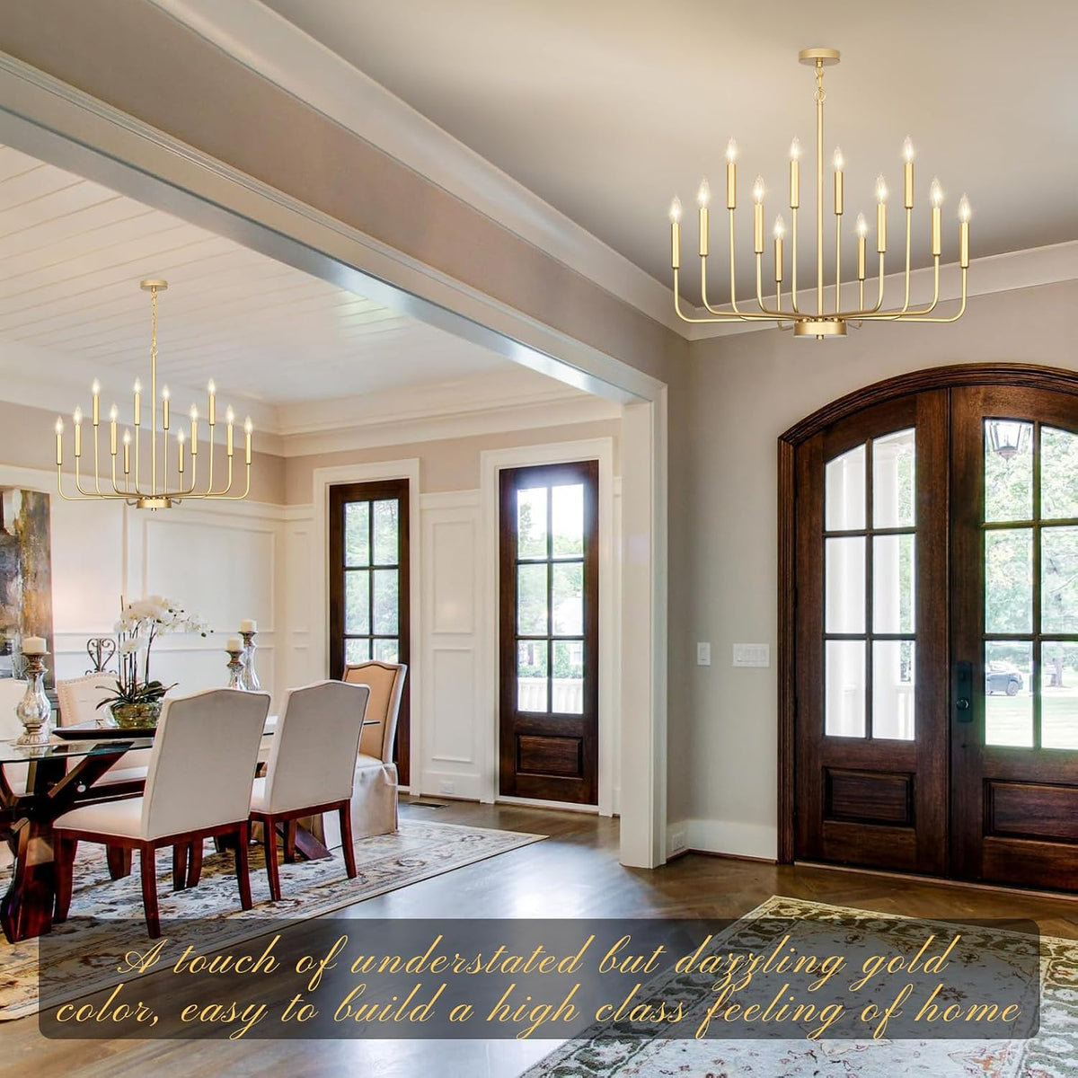 Gold Chandeliers for Dining Room Light Fixture，D32 Inch