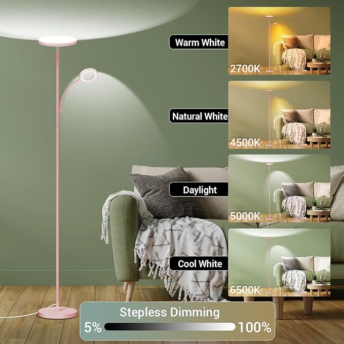 marctronic Pink Floor Lamp, 42W 4000LM Super Bright LED Room Lamp
